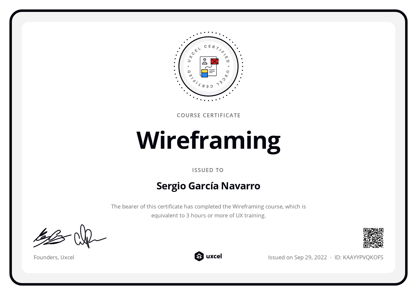 Sergio García Navarro's certificate